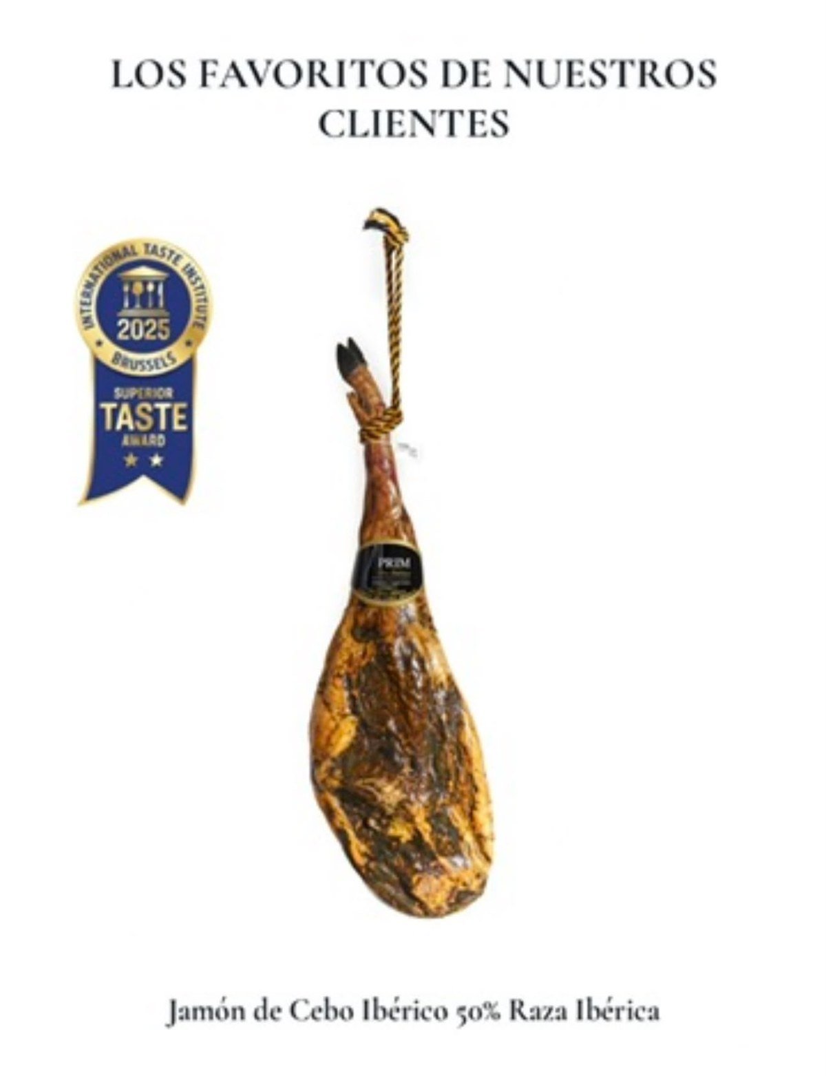 Jamón de cebo ibérico 50% raza ibérica PRIM con el sello Superior Taste Award 2025